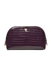 Aspinal Of London Small Leather Croc-embossed Cosmetic Case In Purple