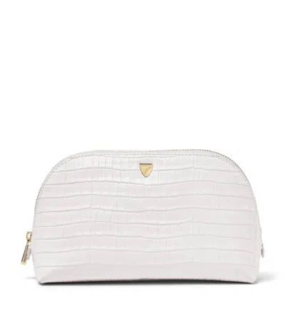Aspinal Of London Small Leather Croc-embossed Cosmetic Case In White