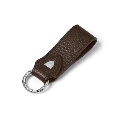 Aspinal Of London Small Leather Loop Keyring In Chocolate Pebble In Brown