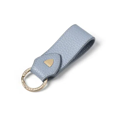 Aspinal Of London Small Leather Loop Keyring In Sky Blue Pebble In Orange