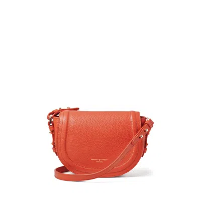 Aspinal Of London Small Stella Satchel Crossbody In Coral Pebble In Orange