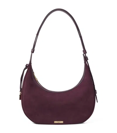 ASPINAL OF LONDON SMALL SUEDE HUDSON CRESCENT SHOULDER BAG