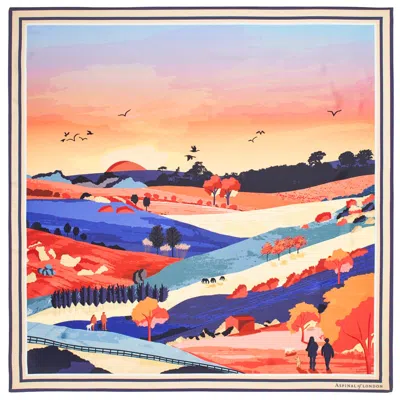 Aspinal Of London South Downs Silk Scarf In Blue