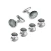 Aspinal Of London Sterling Silver & Black Mother Of Pearl Oval Cufflinks & Dress Shirt Studs Set