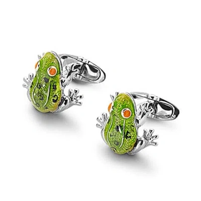 Aspinal Of London Sterling Silver & Enamel Frog Cufflinks In Green