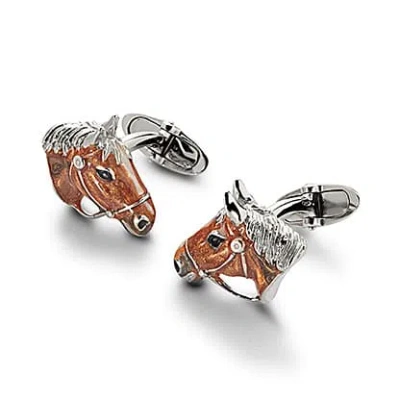 Aspinal Of London Sterling Silver & Enamel Horse Cufflinks In Brown