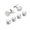 Aspinal Of London Sterling Silver & Mother Of Pearl Oval Cufflinks & Dress Shirt Studs Set In Silver