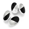 Aspinal Of London Sterling Silver Black Onyx & Mother Of Pearl Oval Bicolour Cufflinks