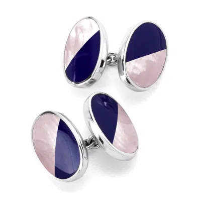 Aspinal Of London Sterling Silver Blue Lapis & Pink Mother Of Pearl Oval Bicolour Cufflinks