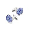 Aspinal Of London Sterling Silver Engraved Enamel & Diamond Cufflinks In Blue