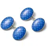 Aspinal Of London Sterling Silver Oval Cufflinks With Cobalt Blue Enamel Waves