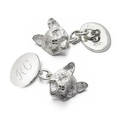 Aspinal Of London Sterling Silver Personalised Fox Head Cufflinks