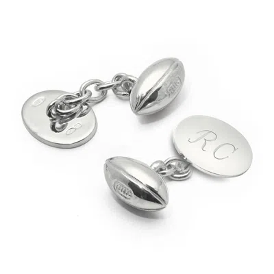 Aspinal Of London Sterling Silver Personalised Rugby Ball Cufflinks