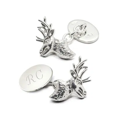 Aspinal Of London Sterling Silver Personalised Stag Head Cufflinks