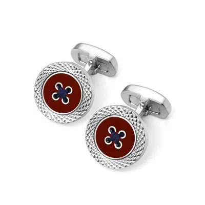 Aspinal Of London Sterling Silver Plated Engraved Edge Button Cufflinks