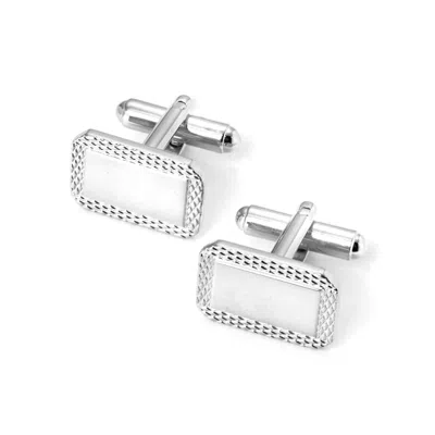 Aspinal Of London Sterling Silver Plated Engraved Edge Rectangular Cufflinks