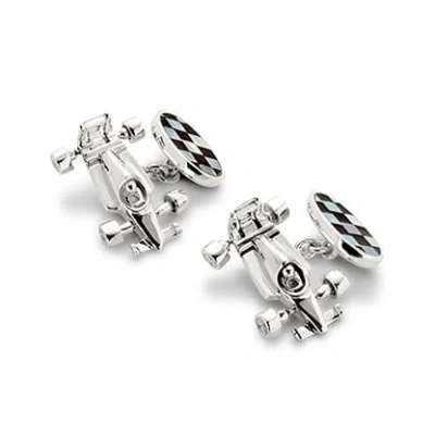 Aspinal Of London Sterling Silver Racing Car & Chequered Flag Cufflinks