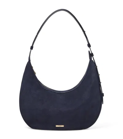 Aspinal Of London Suede Hudson Crescent Cross-body Bag In Blue