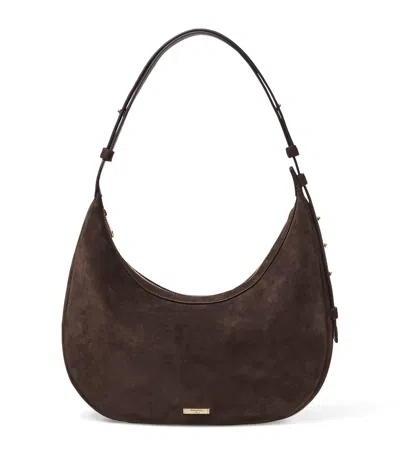 ASPINAL OF LONDON SUEDE HUDSON CRESCENT CROSS-BODY BAG