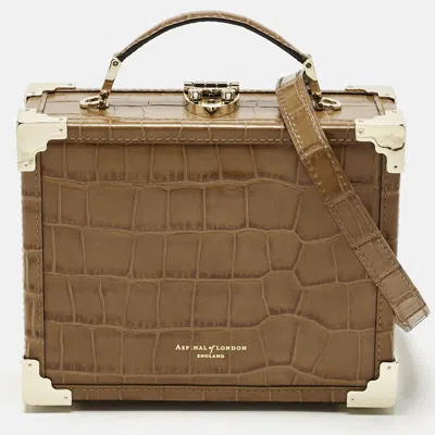 Pre-owned Aspinal Of London Tan Croc Embossed Leather Trunk Top Handle Bag