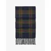 Aspinal Of London Womens Green Tartan Merino-wool Scarf In Blue