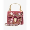 ASPINAL OF LONDON ASPINAL OF LONDON TEA ROSE MAYFAIR MINI BIRD-EMBELLISHED VELVET LEATHER SHOULDER BAG