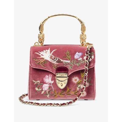 Aspinal Of London Tea Rose Mayfair Mini Bird-embellished Velvet Leather Shoulder Bag