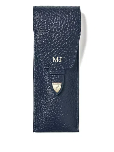 Aspinal Of London Textured Flap Pen Case (16cm X 3.8cm) In Blue
