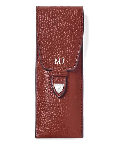Aspinal Of London Textured Flap Pen Case (16cm X 3.8cm) In Brown
