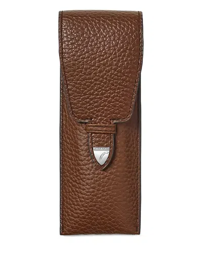 Aspinal Of London Textured Pen Case (16cm X 3.8cm) In Brown