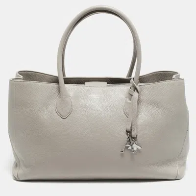 Pre-owned Aspinal Of London The London Large Light Grey Leather Tote In Gray