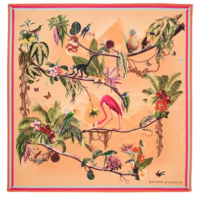 Aspinal Of London Tropical Garden Silk Scarf In Orange