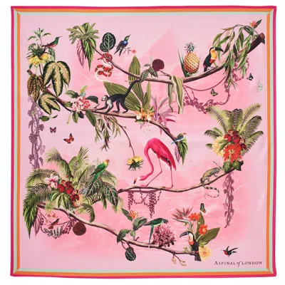 Aspinal Of London Tropical Garden Silk Scarf In Pink