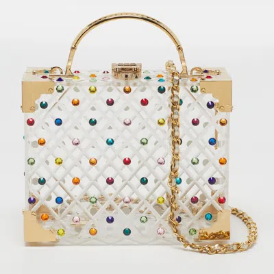 Pre-owned Aspinal Of London Trunk Candy Crystals Transparent Diamond Cut Acrylic Top Handle Bag