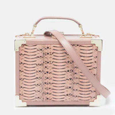 Pre-owned Aspinal Of London Trunk Old Rose Ayers And Leather Top Handle Bag In Pink