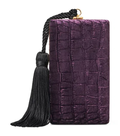 Aspinal Of London Velvet Croc-embossed Paloma Box Clutch Bag In Purple