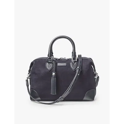 Aspinal Of London Navy Logo-print Suede And Leather Bowling Bag
