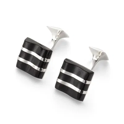 Aspinal Of London Wave Sterling Silver & Onyx Cufflinks