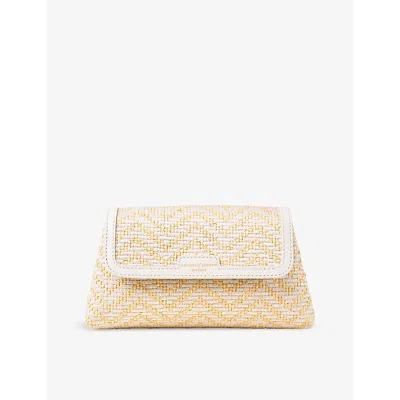Aspinal Of London White Evening Raffia And Leather Clutch