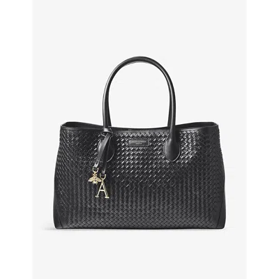 Aspinal Of London Womens Black London Logo-print Leather Tote Bag