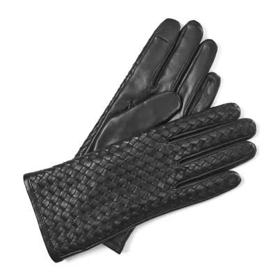 ASPINAL OF LONDON WOMEN'S BLACK NAPPA WOVEN LEATHER GLOVES