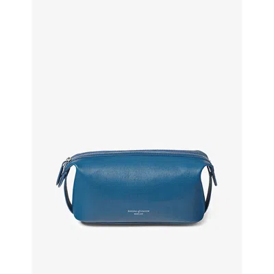 Aspinal Of London Womens Blue Mount Street Logo-embossed Leather Wash Bag