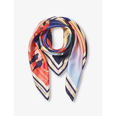 Aspinal Of London Womens Caspianblue Graphic-print Branded Silk Scarf