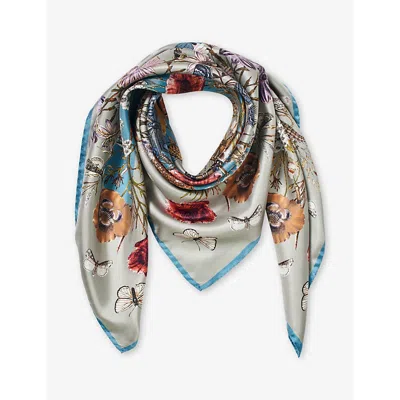 Aspinal Of London Womens Dove Grey Graphic-print Square Silk Scarf