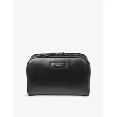 Aspinal Of London Womens Black Branded Leather Toiletry Bag