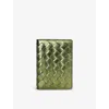 Aspinal Of London Double Fold Credit Card Holder In Green Metallic