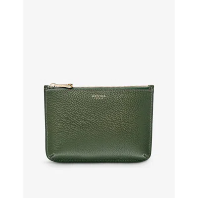 Aspinal Of London Womens Ella Foiled-text Medium Leather Pouch Racing Green