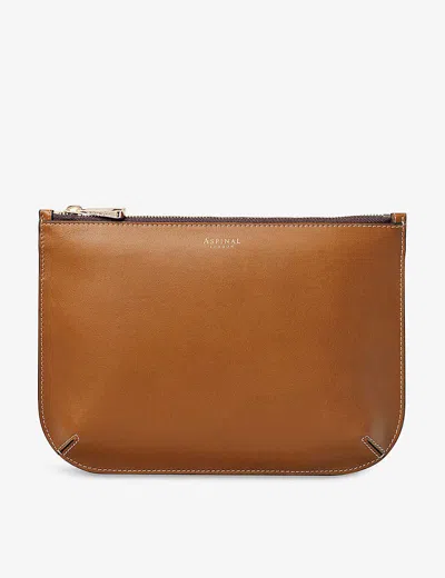 Aspinal Of London Womens  Ella Large Logo-print Grained-leather Pouch In Tan