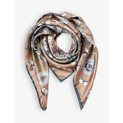 Aspinal Of London Womens Latte Floral-print Silk Scarf