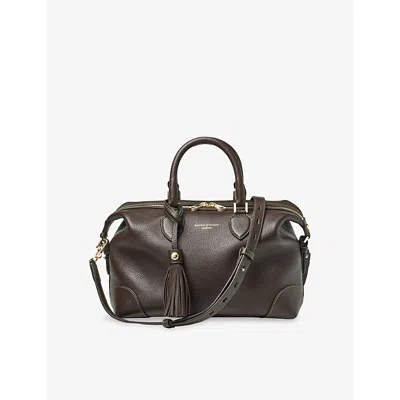 Aspinal Of London Womens Hudson Leather Bowling Bag Darkbrown In Brown